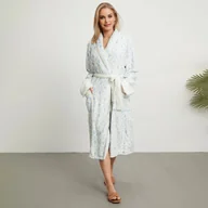 Szlafroki damskie - Długi szlafrok damski z kwiatowym motywem - Biały - miniaturka - grafika 1