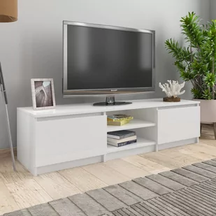 Szafka pod TV, wysoki połysk, biała, 140x40x35,5 cm - Szafki RTV - miniaturka - grafika 1