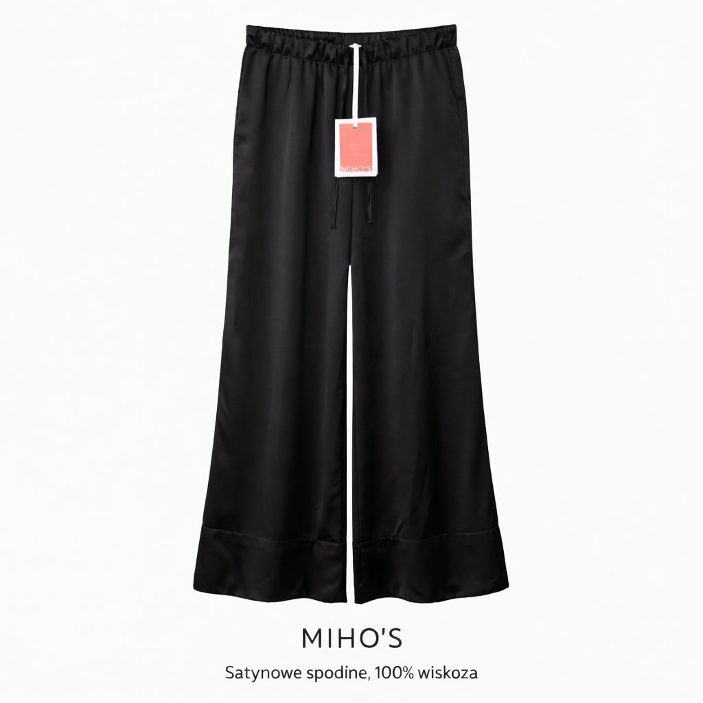 Eleganckie satynowe spodnie MIHO'S damskie 100% wiskoza szerokie Italian