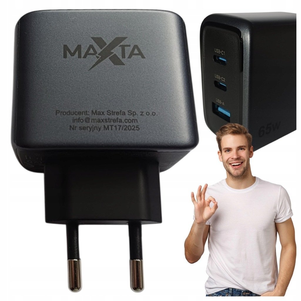 ŁADOWARKA SZYBKA ZASILACZ PD3.0 PPS QC3.0 Samsung SFC” 2 USB-C 65W GaN E30A