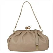 Torebki damskie - Torebka retro skóra naturalna z dużymi kulkami Borse in Pelle beżowa - miniaturka - grafika 1