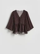 Bluzki damskie - Reserved - Bluzka w groszki - ciemnobrązowy - miniaturka - grafika 1