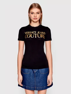 Koszulki i topy damskie - Versace Jeans Couture T-Shirt Logo Thick Foil 72HAHT01 Czarny Regular Fit - grafika 1