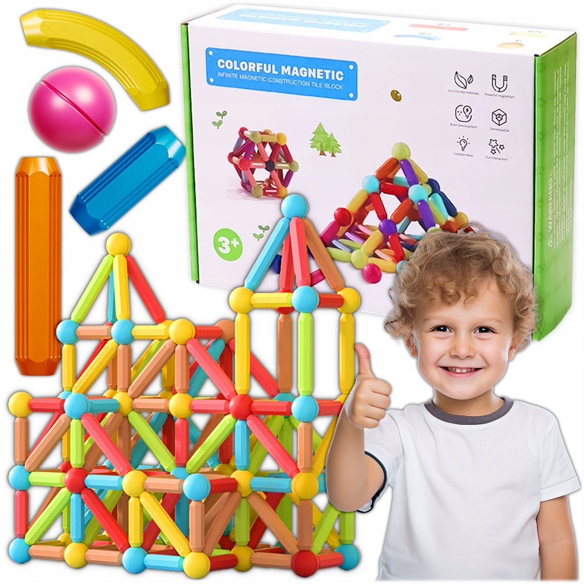 Klocki Magnetyczne Konstrukcyjne Edukacyjne Dla Dzieci Sticks Patyczki 64El
