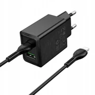 Ładowarki do telefonów - Ładowarka Hoco Ładowarka sieciowa do telefonu USB A + USB C QC3.0 PS AFC 3A 30W + kabel USB C do USB C N71 czarna - miniaturka - grafika 1