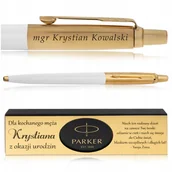 Długopisy - ZŁOTY DŁUGOPIS PARKER JOTTER BIAŁY 24 KARATY + PUDEŁKO Z DEDYKACJĄ GRAWER - miniaturka - grafika 1