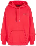 Bluzy damskie - Armani Exchange Damska bluza z kapturem w paski z kontrastowym logo, bluza z kapturem, czerwony, L - miniaturka - grafika 1