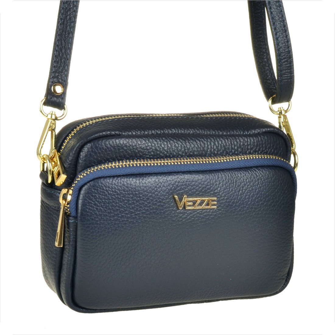 VEZZE mała skórzana listonoszka granatowa