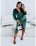 Sukienki - Welurowa sukienka maxi PLUS SIZE z rozcięciem - CEDIRRA - butelkowa zieleń - miniaturka - grafika 1