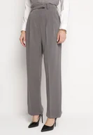 Spodnie damskie - Ciemnoszare Garniturowe Spodnie z Wysokim Stanem i Szerokimi Nogawkami Cerda - miniaturka - grafika 1