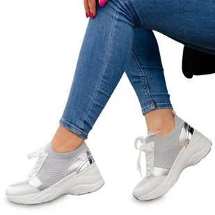 Buty Damskie Sneakersy Morino Szare Na Platformie 37 - Sneakersy damskie - miniaturka - grafika 1