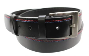 Pasek Męski Skórzany PAS-MAX (PL) Skóra Licowa EXTRA 40 mm Czarny Z Niebieską I Czerwoną Nitką - Paski - miniaturka - grafika 4