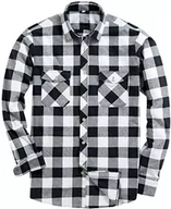 Koszule męskie - siliteelon Koszula flanelowa męska bawełniana koszula w kratkę Męska koszula z długim rękawem Regular Fit Casual Plaid Shirt, Czarny - biały, XL - miniaturka - grafika 1