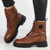 Botki damskie - Brązowe skórzane botki damskie na traperze Sergio Leone Tr710-S - miniaturka - grafika 1