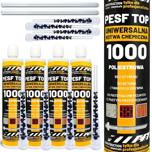 Zestaw 4x KOTWA CHEMICZNA PESF1000 żywica 300 ml z mieszaczami przedłużką
