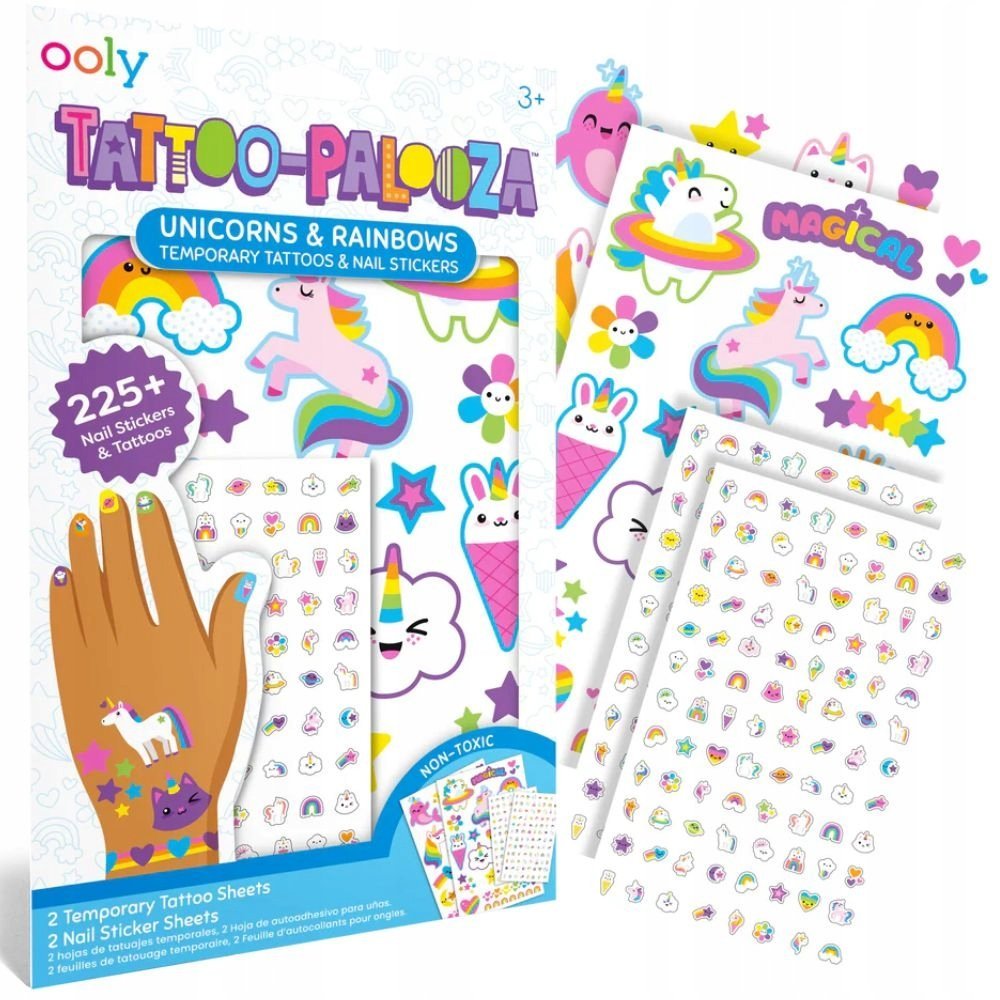 Zmywalne tatuaże i naklejki na paznokcie Ooly Tęczowe Jednorożce 225 szt