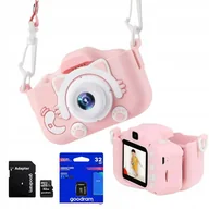 Aparaty Cyfrowe - Revento Aparat Fotograficzny Dla Dzieci Kotek różowy + Karta pamięci 32 GB Zabawka Dla Dzieci - miniaturka - grafika 1