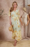 Sukienki - Hope & Ivy Damska sukienka maxi The Ayesha Flutter Sleeve z wiązaną talią na specjalne okazje, Żółty/zielony, 50 - miniaturka - grafika 1