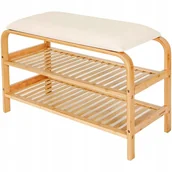 Szafki na buty - Półka na Buty Szafka Stojak Regał z Siedziskiem Bambusowa 70x30x46 Beżowa - miniaturka - grafika 1