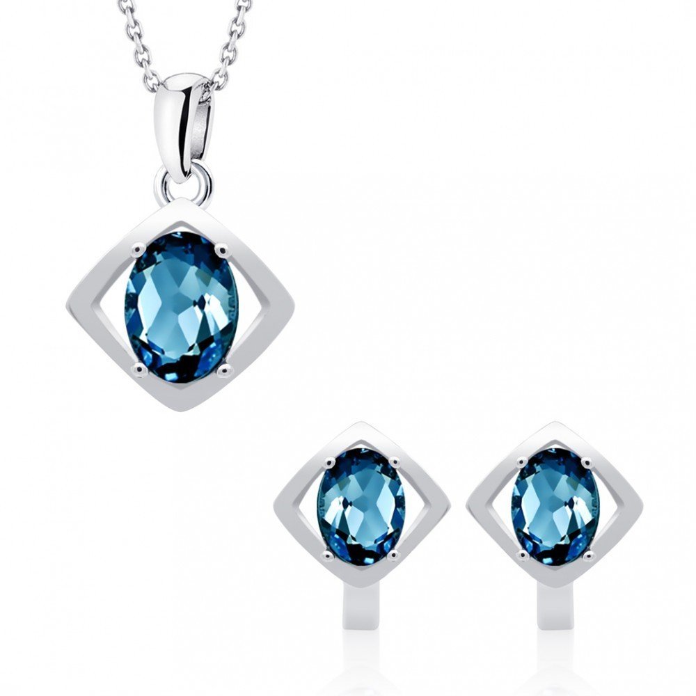 Komplet z topazem london blue srebrny geometryczny