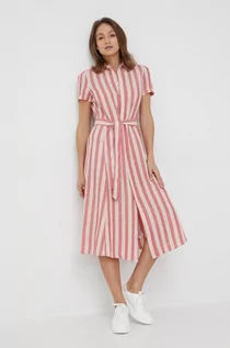 Sukienki - Ralph Lauren Polo Polo sukienka lniana kolor różowy midi rozkloszowana - grafika 1