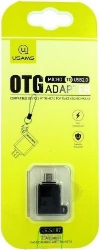 Adapter USB Usams Adapter A1 micro =USB - USB OTG 2.0 ze smyczą czarny US-SJ187 -SJ187MU01