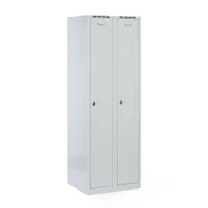 Szafki biurowe - Metalowa szafka ubraniowa na cokole, 2-drzwiowa, 1800 x 600 x 500 mm, zamek obrotowy, drzwi szare - miniaturka - grafika 1