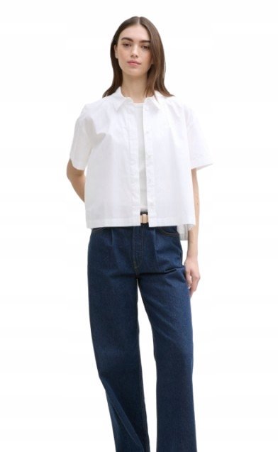 TOM TAILOR BIAŁA KOSZULA DAMSKA KRÓTKI RĘKAW KLASYCZNY KOŁNIERZ S XQA