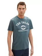 Koszulki męskie - T-shirt męski TOM TAILOR z nadrukiem logo wykonany z bawełny, 32506-zakurzony ciemny turkusowy, M - miniaturka - grafika 1