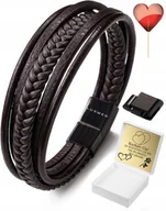 Bransolety męskie - Bransoletka Męska Skórzana Brązowa Skóra Pleciona Regulowana Z Grawerem - miniaturka - grafika 1