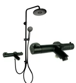 Zestawy baterii łazienkowych - UNO BLACK zestaw bateria termostatyczna prysznicowa wannowa z deszczownicą CZARNY - miniaturka - grafika 1