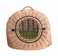 Transportery dla kotów - Wiklinowy transporter budka dla kota i innych zwierząt owalny kosz budka z metalowym zamknięciem i z poduszką - miniaturka - grafika 1