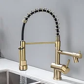 Baterie kuchenne - Bateria kuchenna - 2-funkcyjna, wyciągana wylewka, bateria kuchenna - jednouchwytowa, sprężynowa, szczotkowane złoto - miniaturka - grafika 1