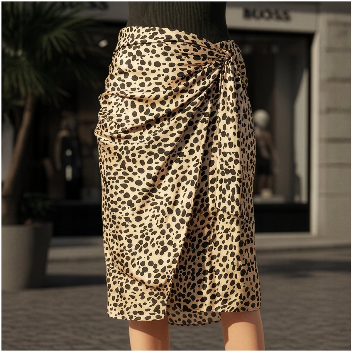 HUGO BOSS C_Vedina Nowa Kopertowa Spódnica Animal Print Acetat Wiskoza 34