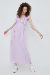 Sukienki - Vila sukienka kolor fioletowy maxi rozkloszowana - grafika 1