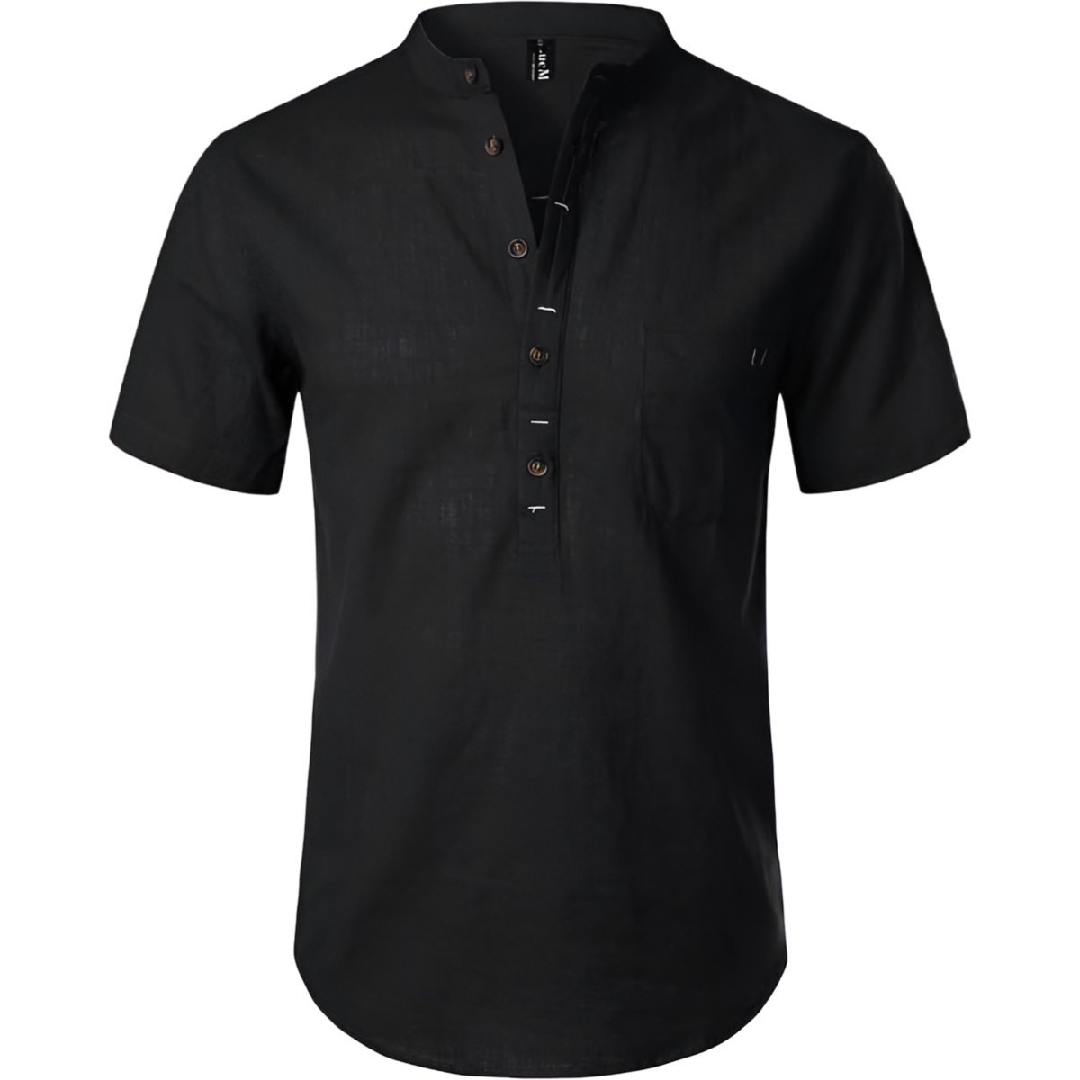 Męska Koszula Henley Casual Bawełniana Krótki Rękaw Stylowa Czarna S