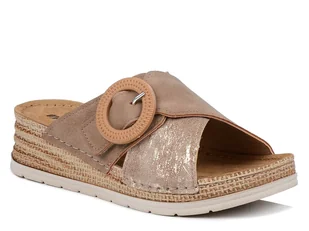 Klapki damskie na niskim koturnie skórzana wkładka Inblu RV-12 brązowe-38 - Klapki i japonki damskie - miniaturka - grafika 1