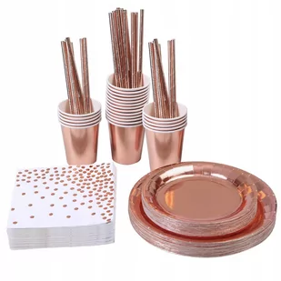 ZESTAW NACZYŃ 6 OSÓB TALERZ ROSE GOLD URODZINY - Naczynia i sztućce jednorazowe - miniaturka - grafika 1