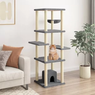 vidaXL Drapak dla kota z sizalowymi słupkami, ciemnoszary, 154 cm - Legowiska dla kotów - miniaturka - grafika 1