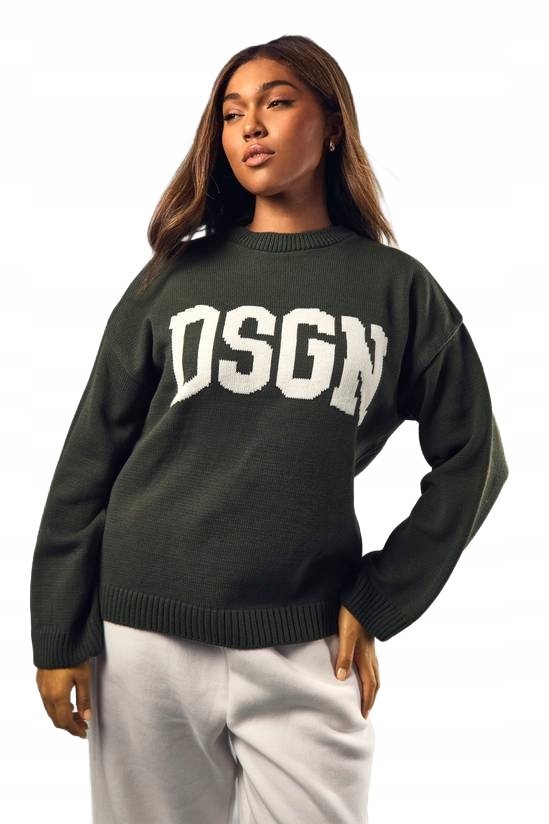 BOOHOO ZIELONY SWETER DAMSKI Z NAPISEM I DŁUGIM RĘKAWEM 44-46 Z3A