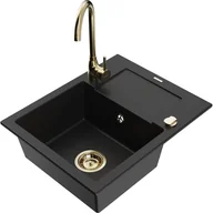 Zlewozmywaki z baterią - Mexen Enzo zlewozmywak granitowy 1-komorowy z ociekaczem i baterią kuchenną Telma, czarny - miniaturka - grafika 1