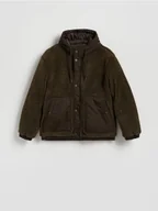 Kurtki męskie - Reserved - Kurtka sherpa z kapturem - ciemnobrązowy - miniaturka - grafika 1