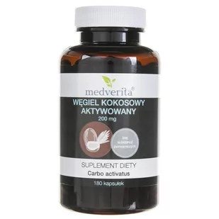 Medverita Medverita Węgiel kokosowy aktywowany 200 mg - 180 kapsułek MED496 - Suplementy naturalne - miniaturka - grafika 1