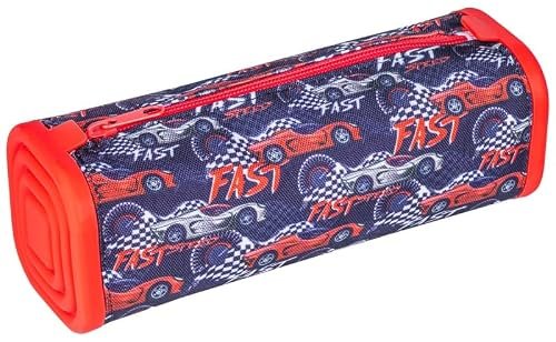gimboo Silikonowe etui o kwadratowym kształcie/z nadrukiem/piórnik/piórnik/etui na długopisy/21 x 7,2 x 7,2 cm/auto/czerwono-czarne/dla dzieci, chłopców i dziewczynek