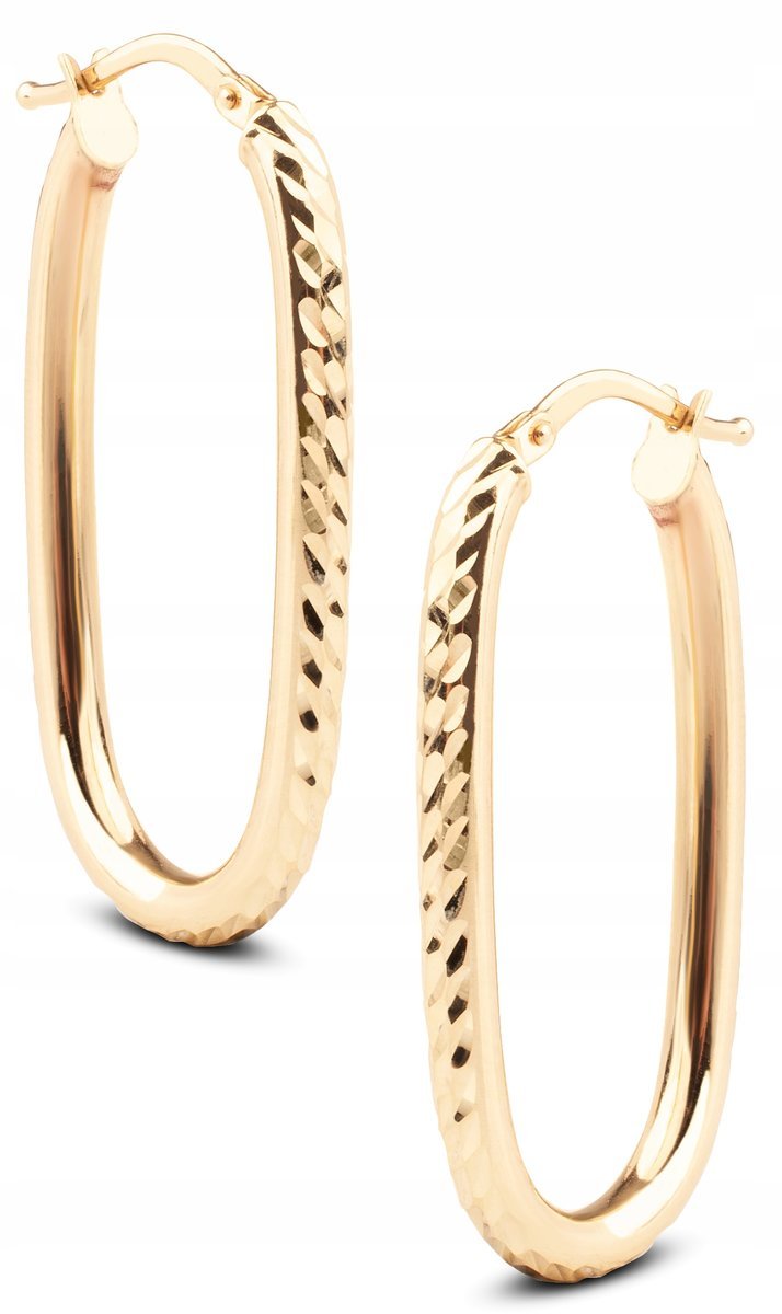 PIĘKNE ZŁOTE KLASYCZNE WISZĄCE KOLCZYKI DIAMENTOWANE OWALNE RURKI 14KT 585