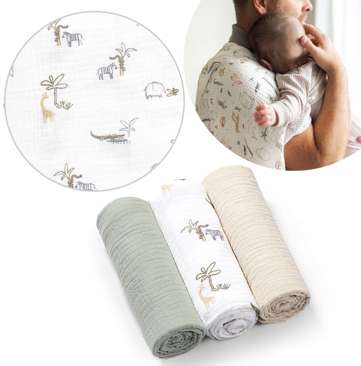 SanaSet Baby BABY ONO 828/04 PIELUSZKI muślinowe MARSZCZONE SUPER MIĘKKIE ZIELONE