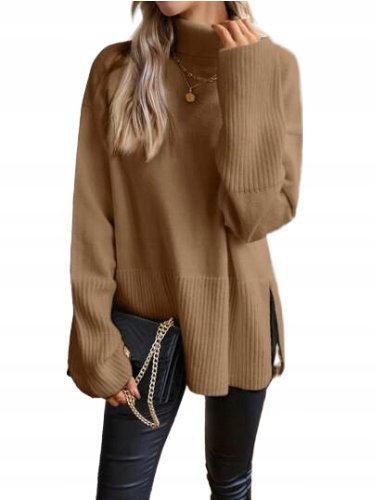 SHEIN SWETER Z GOLFEM LUŹNY BRĄZOWY DAMSKI M ŁOH