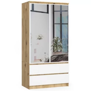 Szafa S 90 Cm 2 Drzwi 2 Szuflady 2 Lustra - Dąb Artisan-Biała - Szafy - miniaturka - grafika 1