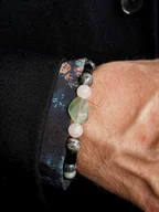 Bransolety męskie - Bransoleta Męska fluoryt, kwarc różowy, czarny turmalin Amulet - Pakamera - miniaturka - grafika 1