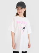 Koszulki dla dziewczynek - 4F T-shirt oversize z nadrukiem dziewczęcy - biały 140 (9-10 lat) - miniaturka - grafika 1
